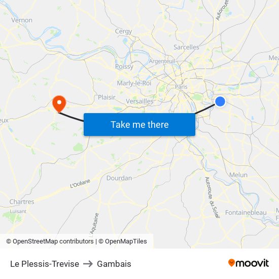 Le Plessis-Trevise to Gambais map