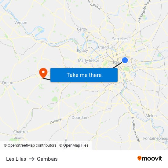 Les Lilas to Gambais map
