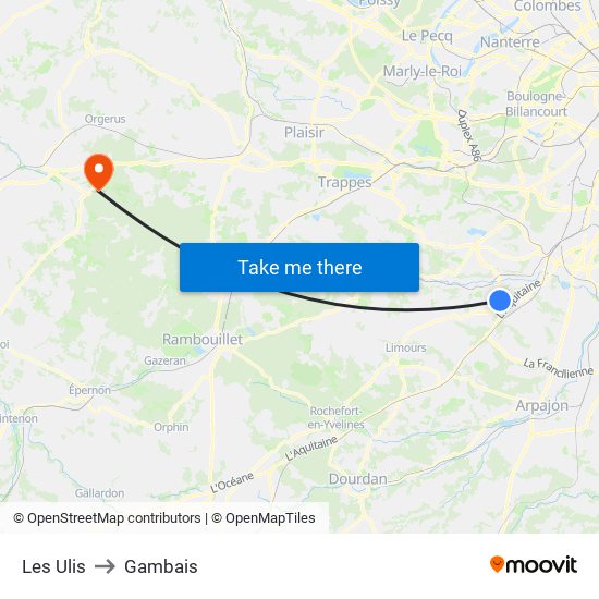 Les Ulis to Gambais map