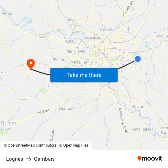 Lognes to Gambais map