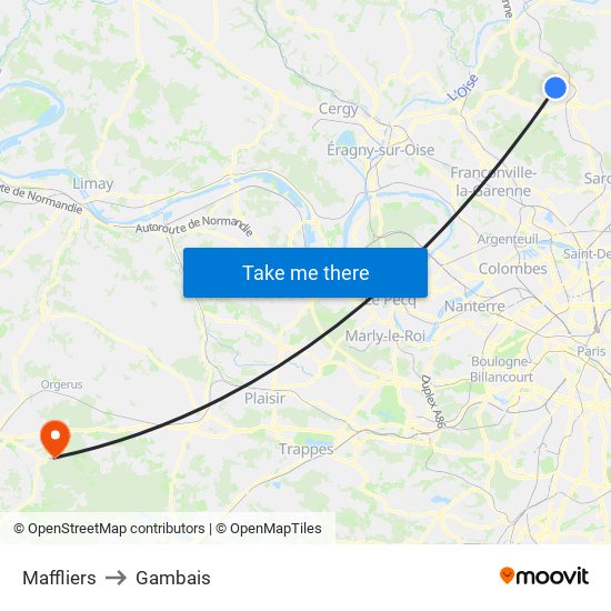 Maffliers to Gambais map
