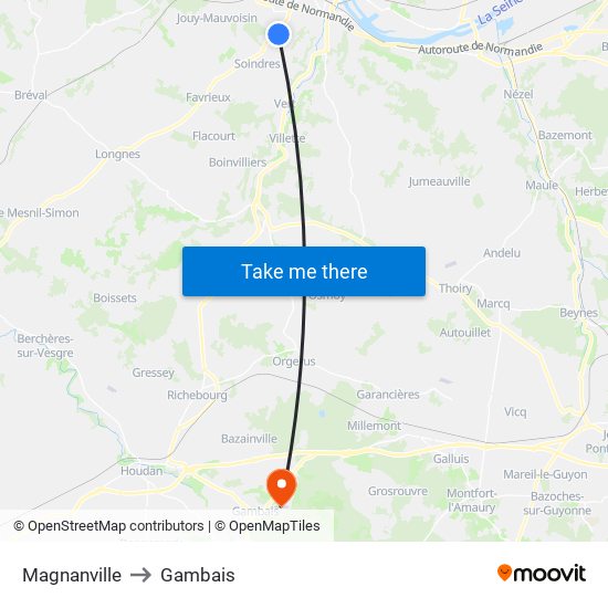 Magnanville to Gambais map