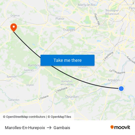 Marolles-En-Hurepoix to Gambais map