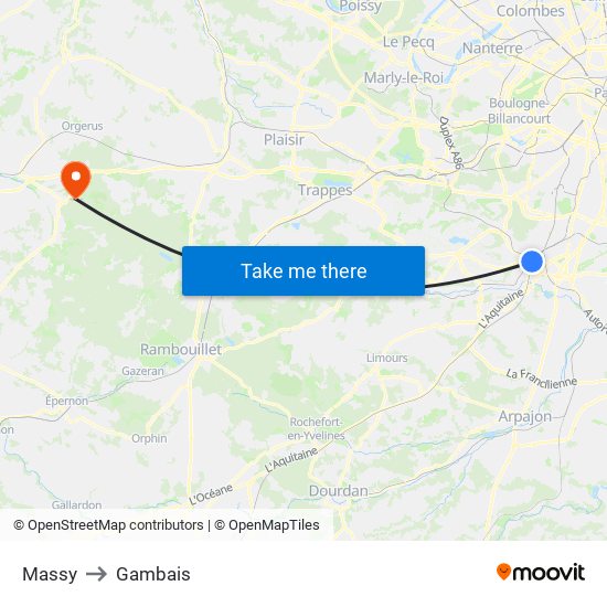 Massy to Gambais map