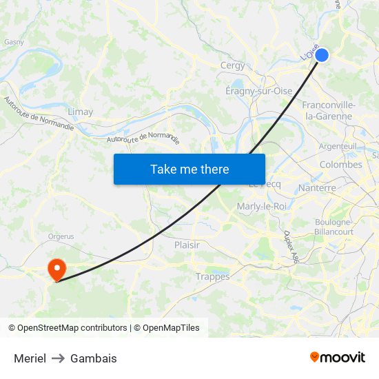 Meriel to Gambais map