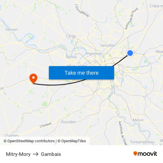 Mitry-Mory to Gambais map