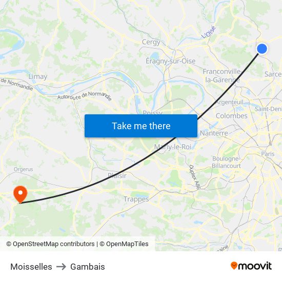 Moisselles to Gambais map