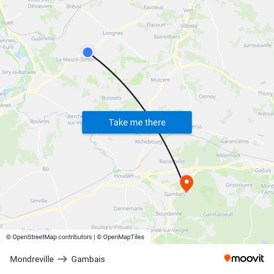 Mondreville to Gambais map