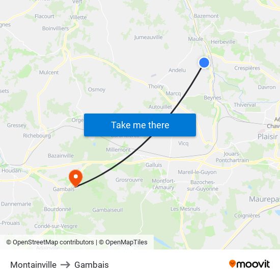 Montainville to Gambais map