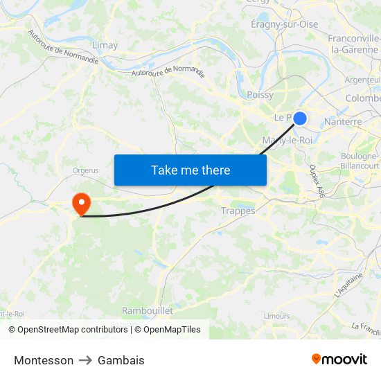 Montesson to Gambais map