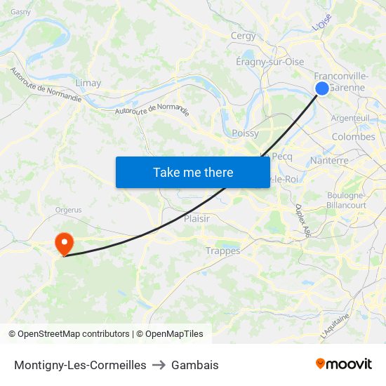 Montigny-Les-Cormeilles to Gambais map