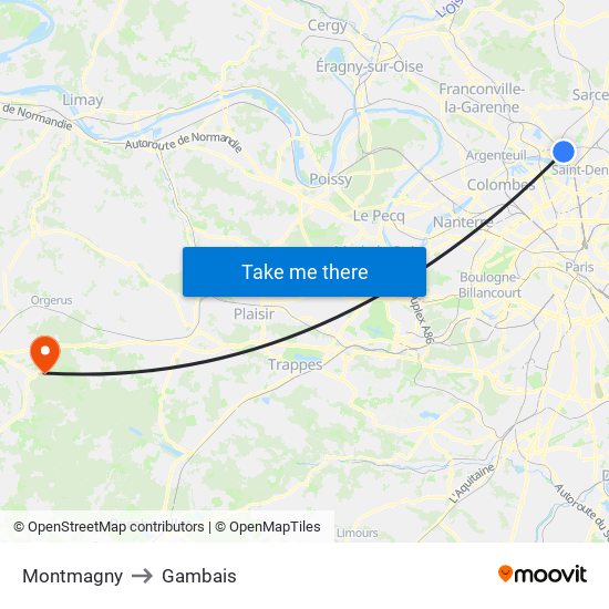 Montmagny to Gambais map