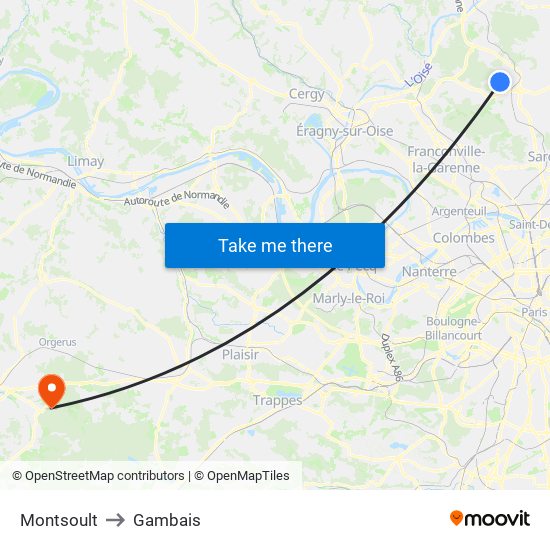 Montsoult to Gambais map