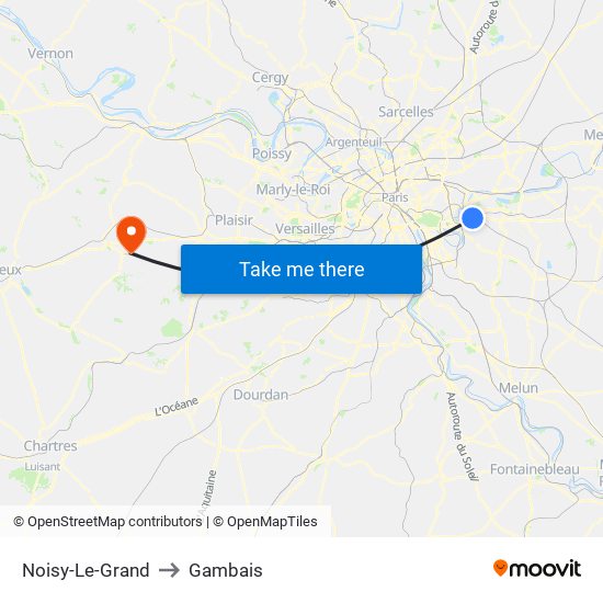 Noisy-Le-Grand to Gambais map