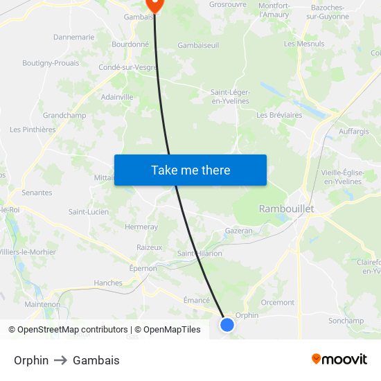 Orphin to Gambais map
