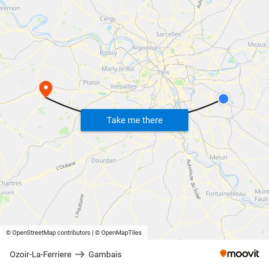 Ozoir-La-Ferriere to Gambais map