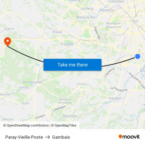 Paray-Vieille-Poste to Gambais map