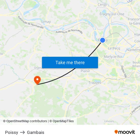 Poissy to Gambais map