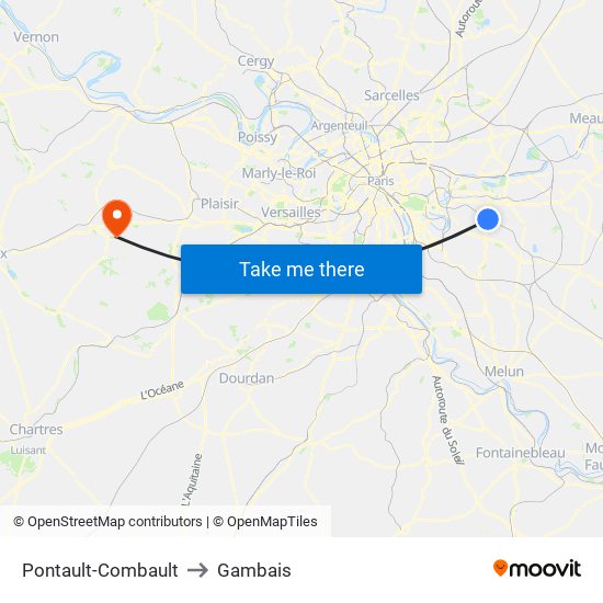Pontault-Combault to Gambais map