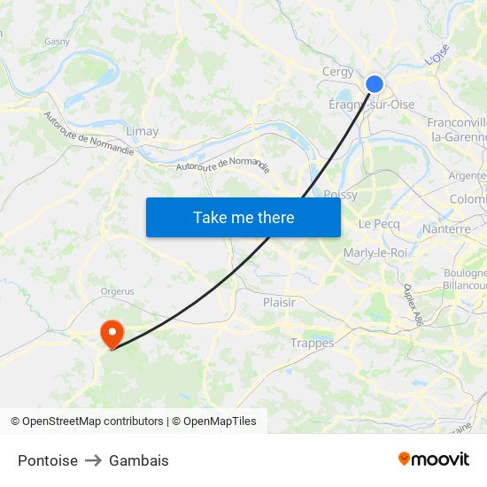 Pontoise to Gambais map