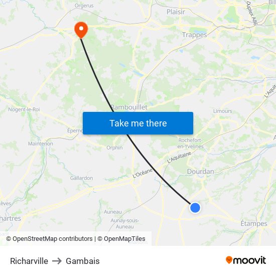 Richarville to Gambais map