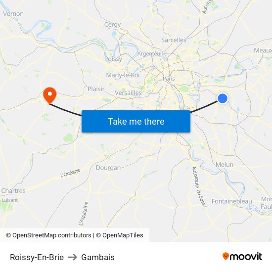 Roissy-En-Brie to Gambais map