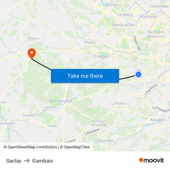 Saclay to Gambais map