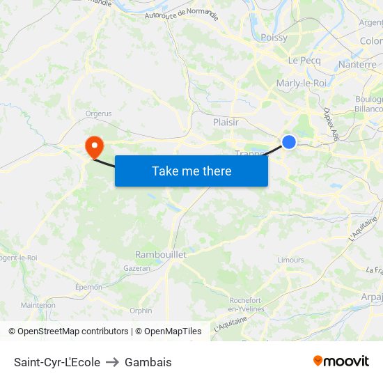 Saint-Cyr-L'Ecole to Gambais map