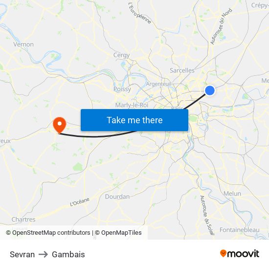 Sevran to Gambais map