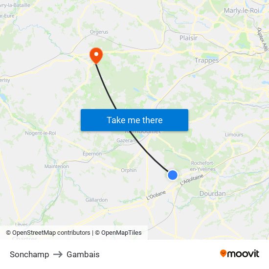 Sonchamp to Gambais map
