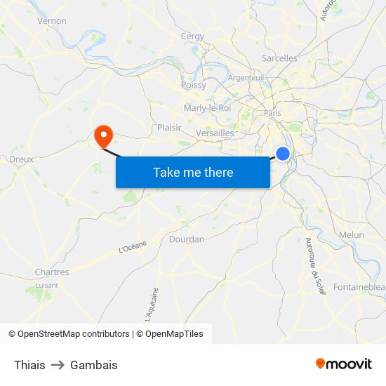 Thiais to Gambais map