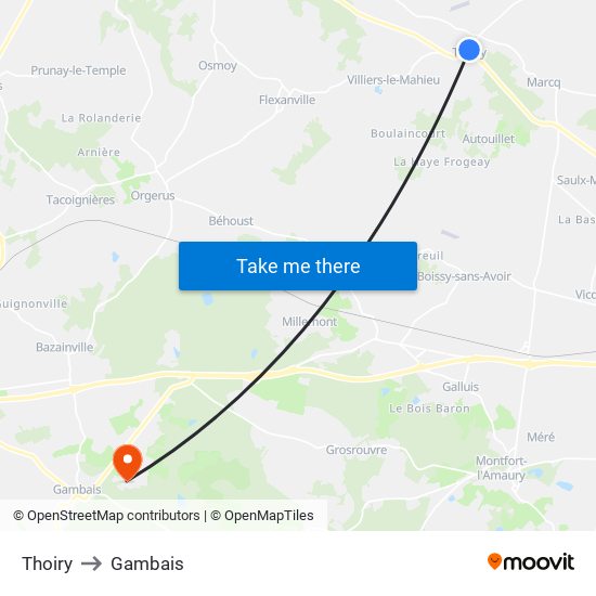 Thoiry to Gambais map