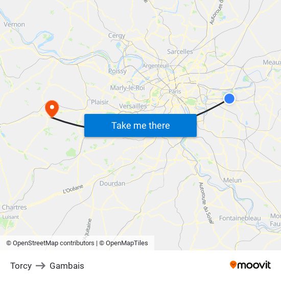 Torcy to Gambais map