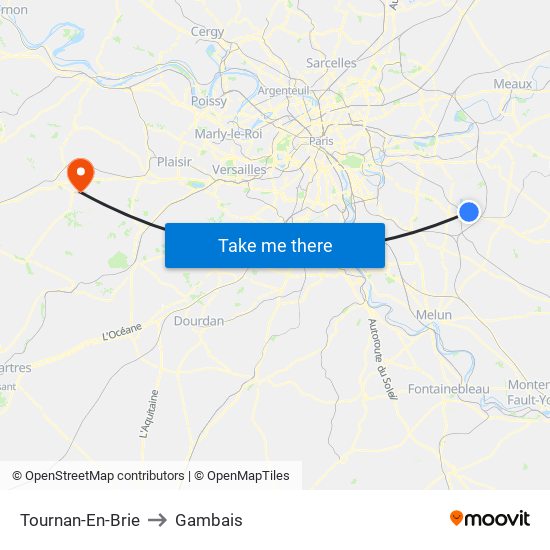 Tournan-En-Brie to Gambais map