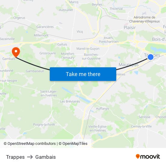 Trappes to Gambais map