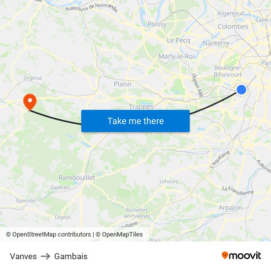 Vanves to Gambais map