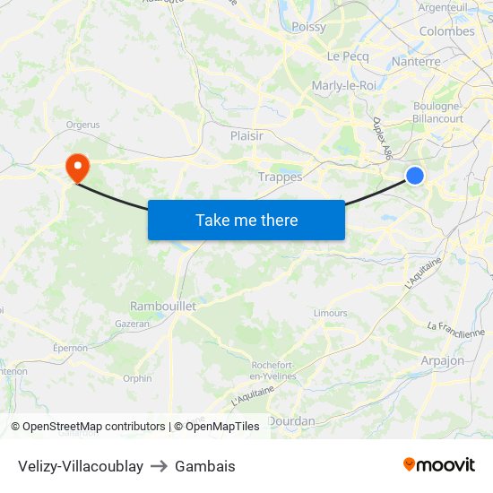Velizy-Villacoublay to Gambais map