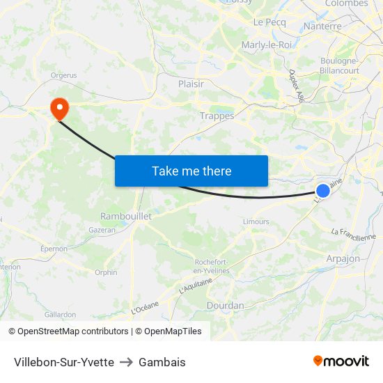 Villebon-Sur-Yvette to Gambais map
