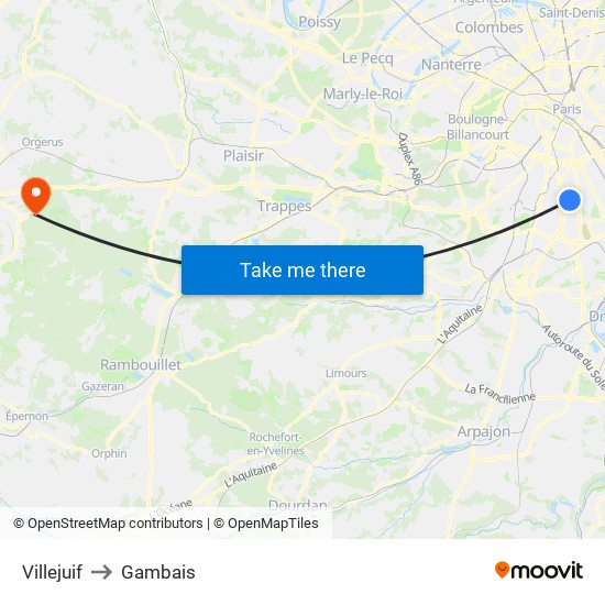 Villejuif to Gambais map