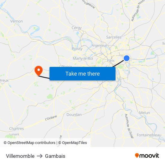 Villemomble to Gambais map