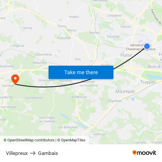 Villepreux to Gambais map