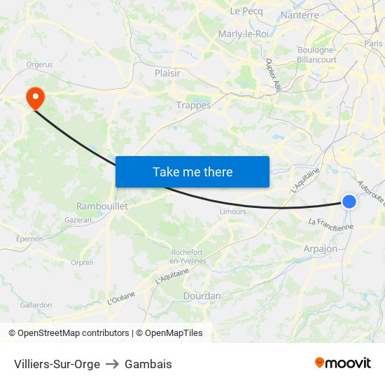Villiers-Sur-Orge to Gambais map