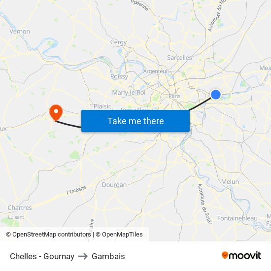 Chelles - Gournay to Gambais map
