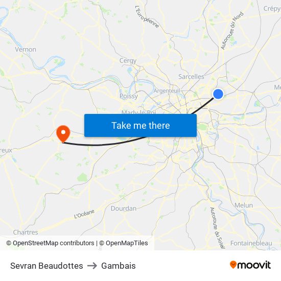 Sevran Beaudottes to Gambais map