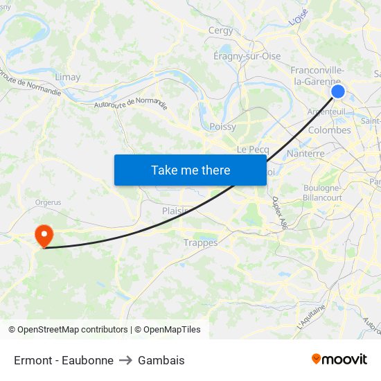Ermont - Eaubonne to Gambais map