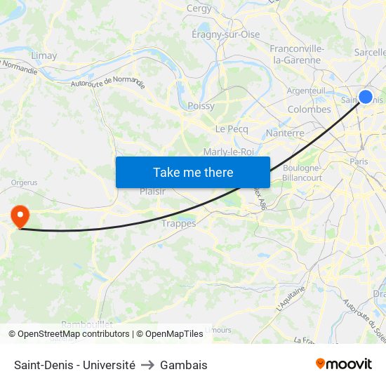 Saint-Denis - Université to Gambais map