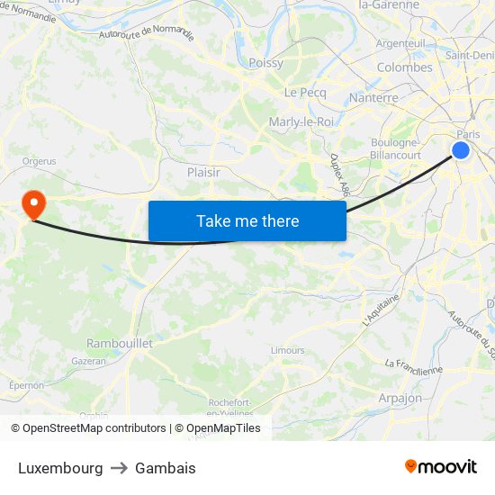 Luxembourg to Gambais map