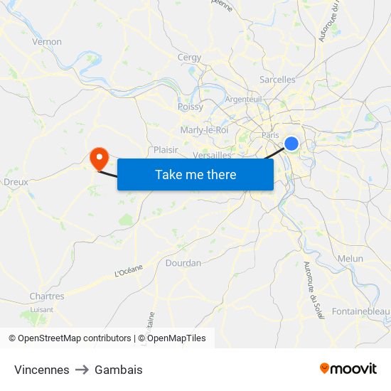 Vincennes to Gambais map