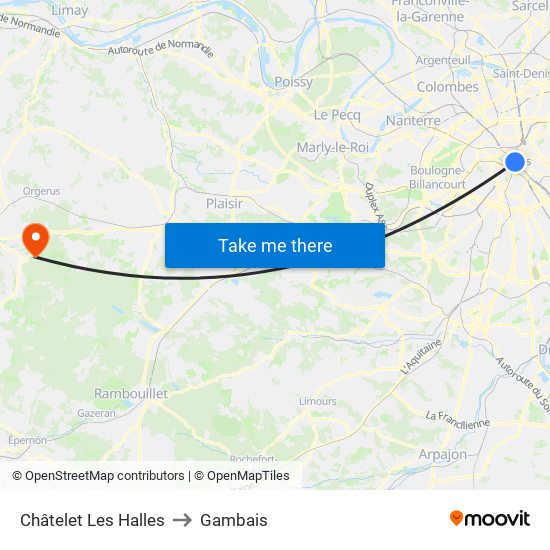 Châtelet Les Halles to Gambais map