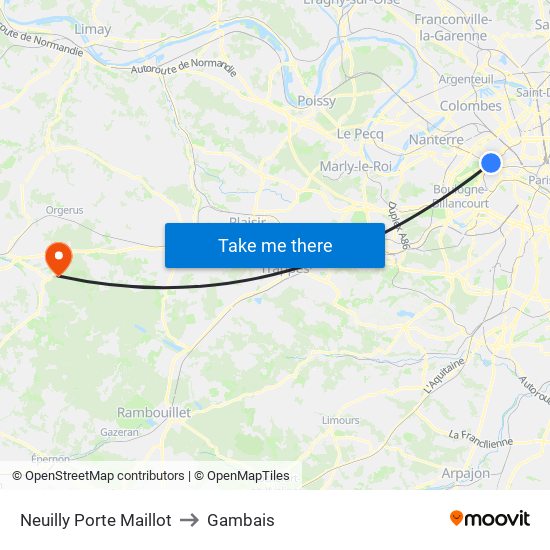 Neuilly Porte Maillot to Gambais map
